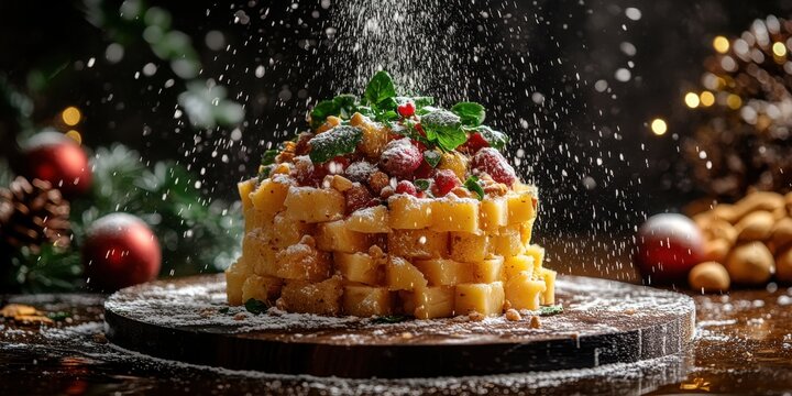 a plate of food with a spi sping out of it