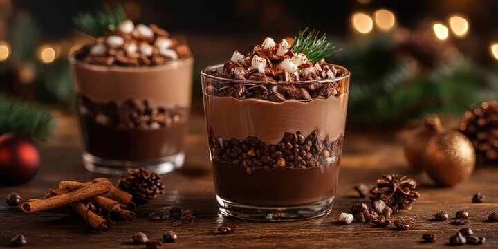 two glasses of chocolate pudding with a spe of chocolate and a spe of chocolate