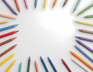 Fototapeta premium A Blank White Sheet of Paper With Colorful Pencils Around It