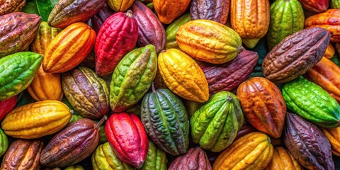 Colorful cacao plant pod background panorama