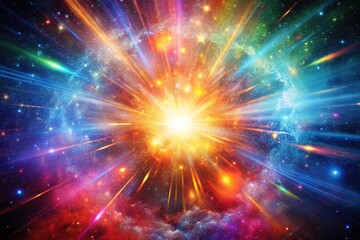 Fototapeta premium Colorful cosmic explosion with radiant light beam macro