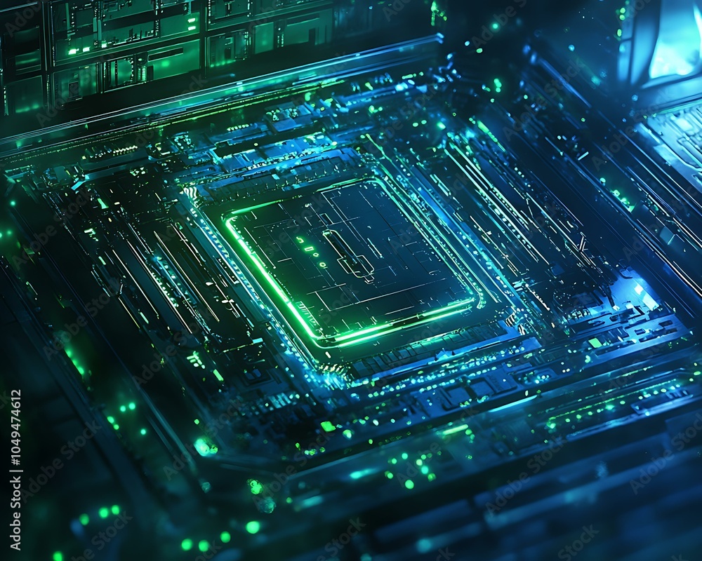 Poster futuristic circuit board with illuminated components