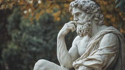 Fototapeta premium A statue of a bearded man sitting with his hands on his chin