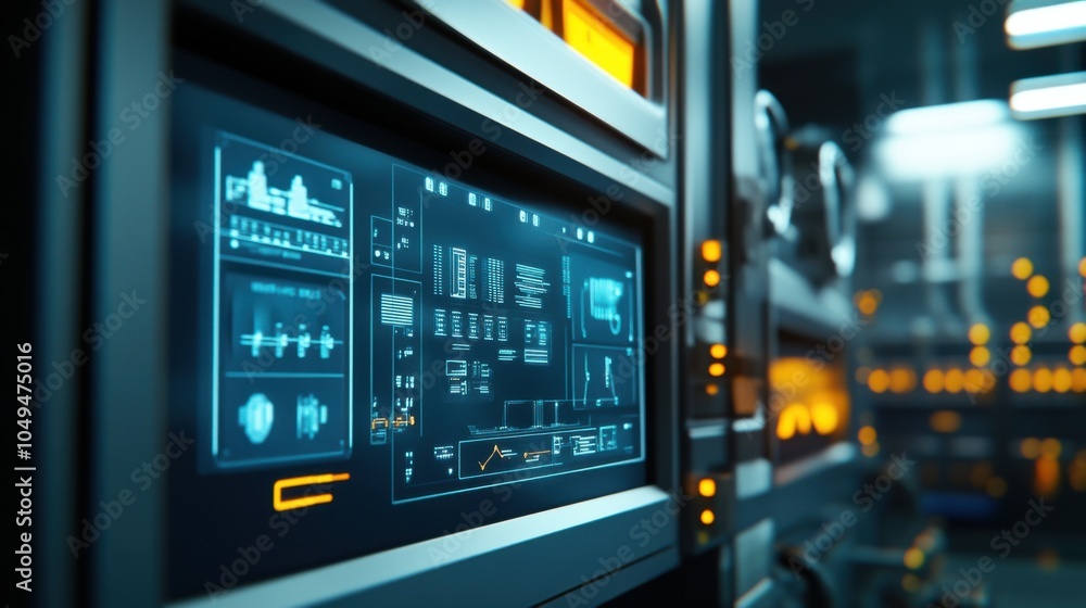 Poster human-machine interface (hmi): industrial control panel with touch screen interface, hmi systems