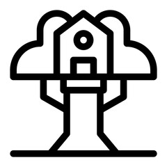 Tree house icon. Small wooden house, home, dwelling. Vector illustration