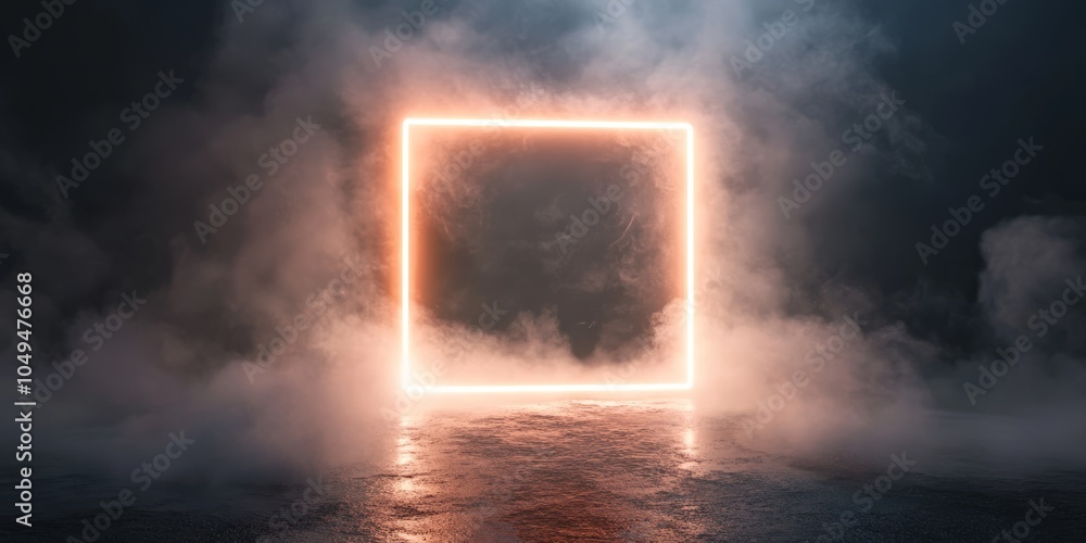 Poster a glowing neon portal in mist represents a unique gateway to another dimension, highlighting the int