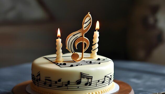 Delightful musical cake with notes and candles for celebrating special occasions and passion for music