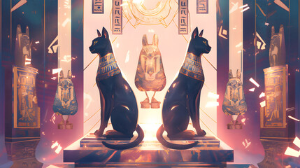 Sleek Egyptian Cats Framed in Tarot Card Design