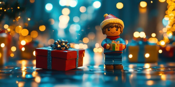 a small figurin holding a present box