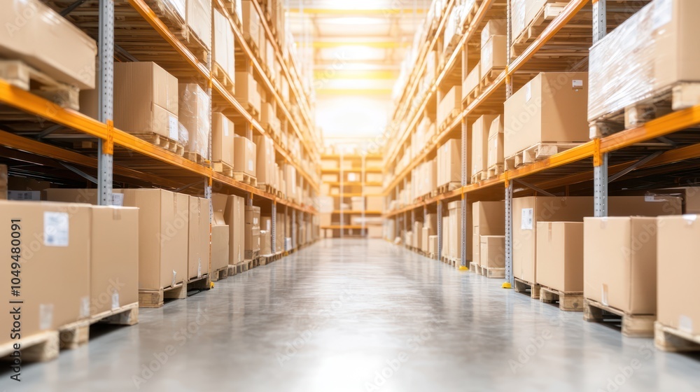 Poster efficient organization in modern warehouse with automated conveyor belt systems