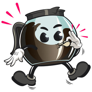 recommend clip art: cool glass coffee pot cartoon mascot character vector illustration is blowing the whistlen, work of hand drawn