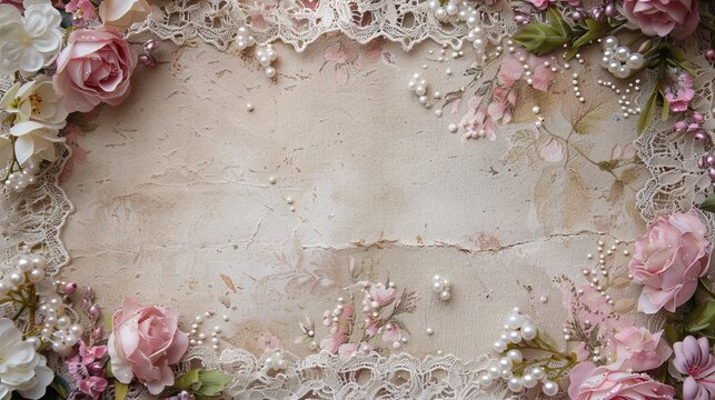 Beautiful peach background with gold glitter and marble background, pink balls of beige and white with swirls with gold details on fir branches, poinsettia, holly.