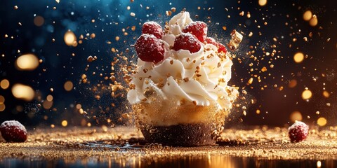 a cupcake with whipped cream and rass