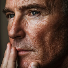 Obraz premium Introspective close-up of a thoughtful man