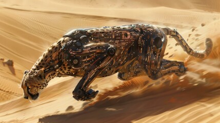 Obraz premium A Robotic Cheetah Running Through a Desert