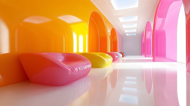 Contemporary office background showcasing collaborative spaces with stylish seating arrangements and vibrant colors