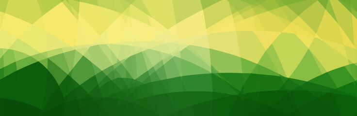 Fototapeta premium Abstract green and yellow geometric background with overlapping triangles.