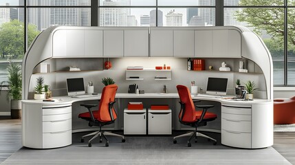Elegant office background showcasing a balance of comfort and professionalism with modern decor and functional design
