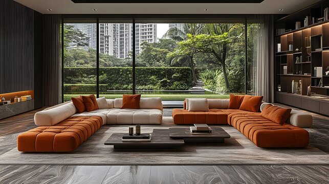 Spacious modern office background with sophisticated design elements and high-quality furniture for a luxurious work environment