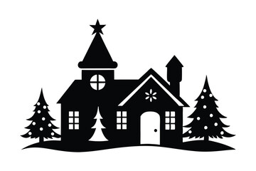 Christmas Home Black Vector Silhouette with white background