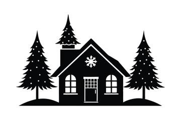 Obraz premium Christmas Home Black Vector Silhouette with white background