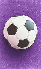 Naklejka premium A classic black and white soccer ball sits against a purple background with a subtle dotted pattern.