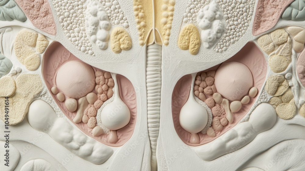 Poster exploring the intricacies of human anatomy, a closeup view of internal organs and their complex stru