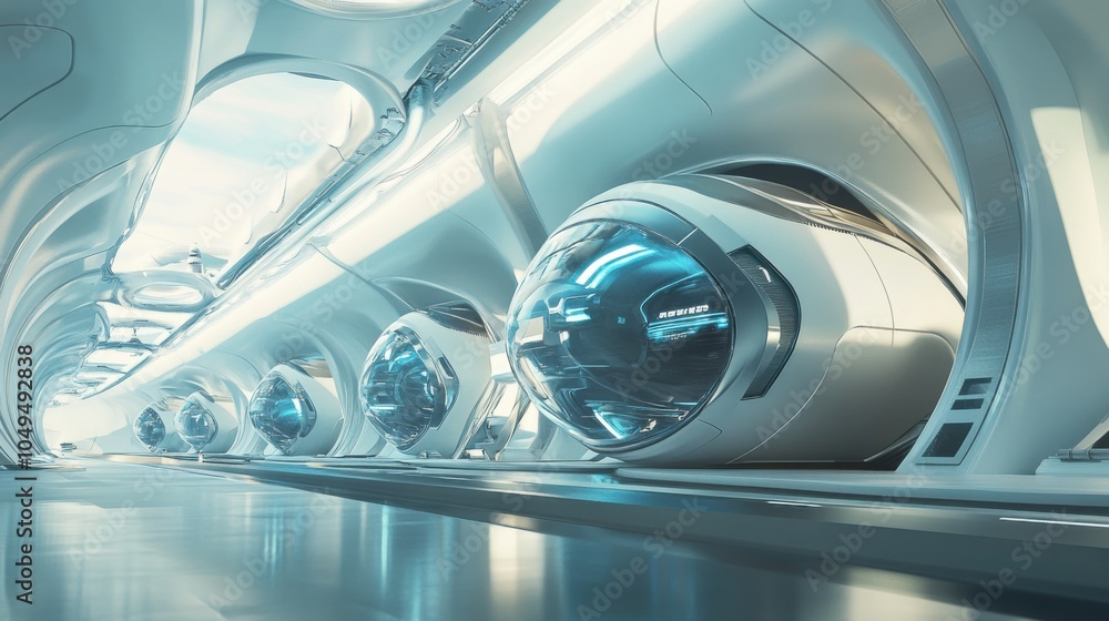 Aufkleber hyperloop transport: concept of a hyperloop transportation system, futuristic pods in motion