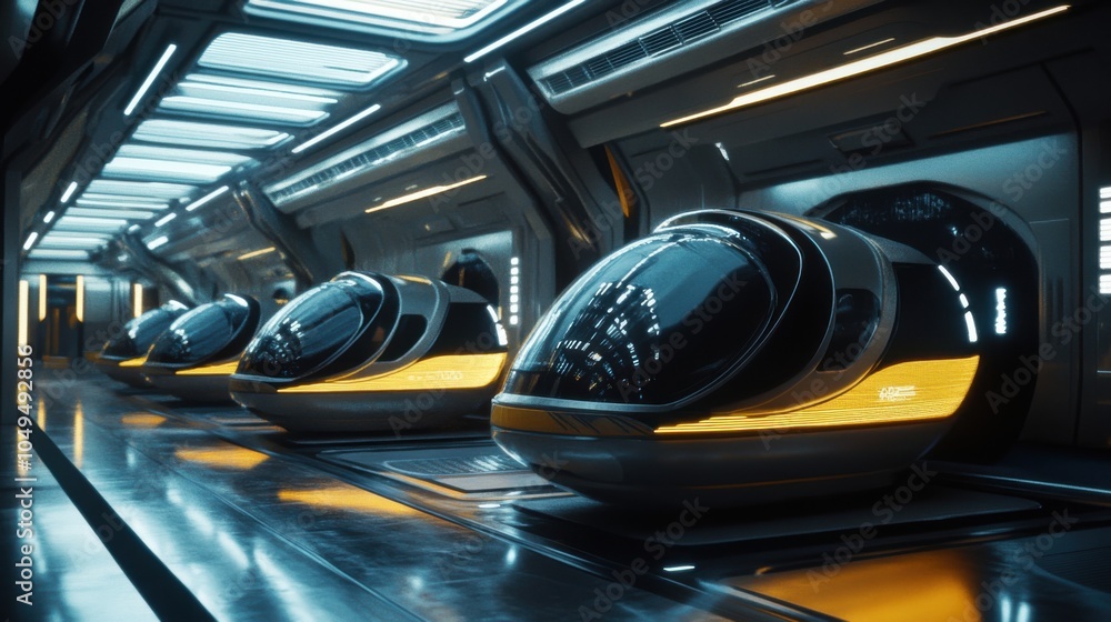 Aufkleber hyperloop transport: concept of a hyperloop transportation system, futuristic pods in motion