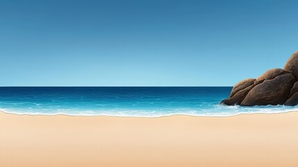 Fototapeta premium Serene beach landscape with ocean waves.