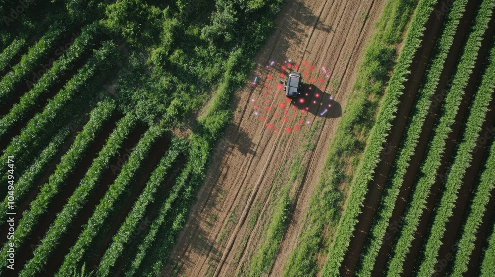 Poster sustainable agriculture: farmer using smart sensors to optimize sustainable farming practices