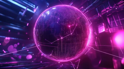 Fototapeta premium Virtual reality globe with network lines, futuristic tech