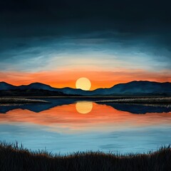 Fototapeta premium Tranquil sunset over calm water.