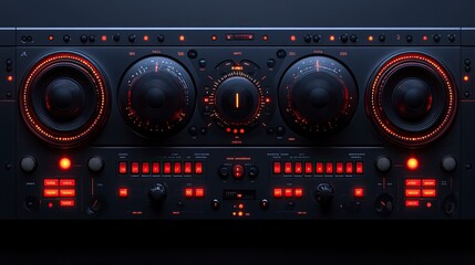 Fototapeta premium Vintage audio mixer with illuminated controls and retro design features