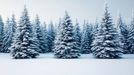Obraz premium Snowcovered pine trees glowing under the winter sun, peaceful and serene winter time