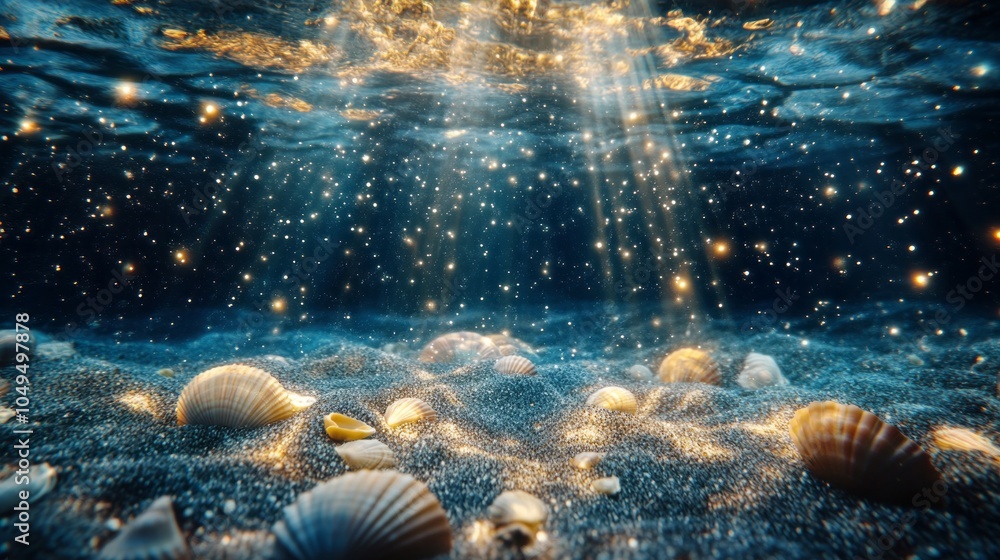 Poster The shells are of various sizes and colors, creating a vibrant