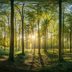 Obraz premium beautiful spring deciduous forest. widescreen panoramic side view