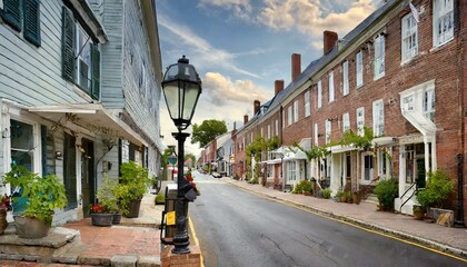 Main Street U.S.A. Typical New England or Midwest downtown main street. This could really be any small town in the U.S.A. Old buildings turned into small businesses.