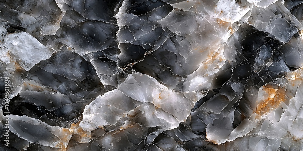 Aufkleber an intricately patterned surface of gray and black stone with translucent veins, creating a modern a