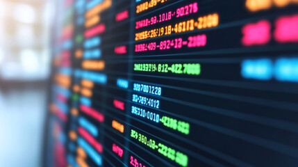 Financial Data Display: A close-up shot of a digital display screen showcasing a stream of financial data, a visual representation of the dynamic and ever-changing world of finance.