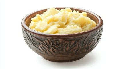 A bowl of soft, delicious Ukrainian vareniki with mashed potato filling, isolated on white