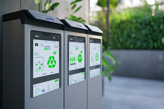 The innovative smart waste management system display shows optimized collection routes