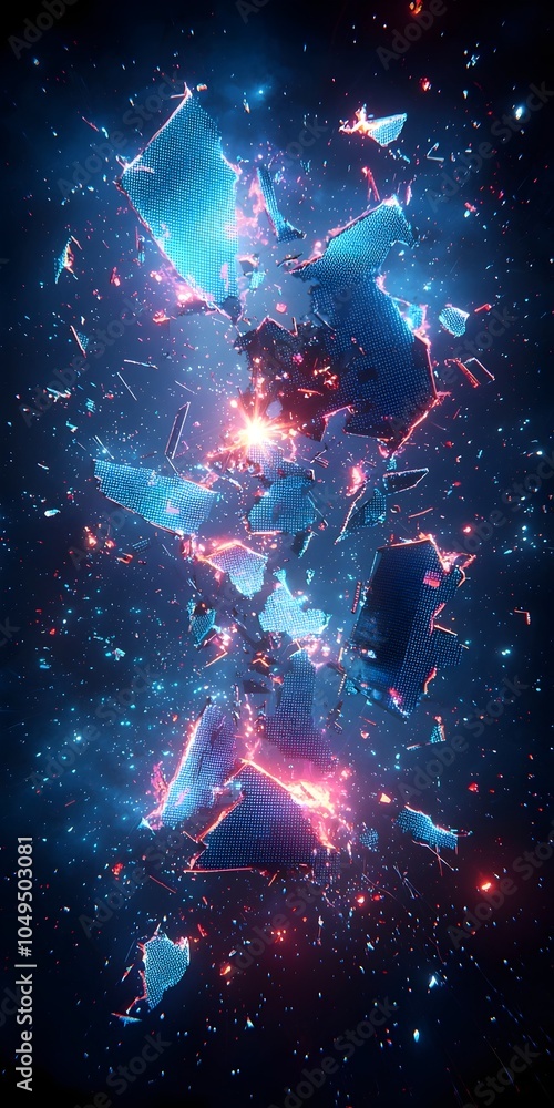 Aufkleber an abstract representation of cosmic fragmentation, featuring vibrant blue and pink hues. the illumi