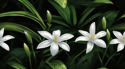 Fototapeta premium Discover the beauty of white lilies flourishing amidst lush greenery in nature's serenity