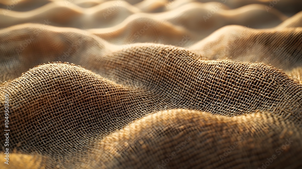 Aufkleber a close-up view of textured burlap fabric, featuring soft, undulating waves that create a warm and r