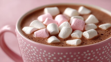 Hot Chocolate with Marshmallows in Pink Mug