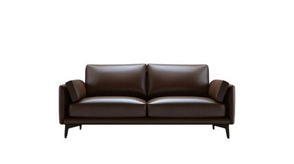 Stylish brown leather sofa, ideal for modern living spaces, cozy and inviting design, white isolated background. Transparent Background