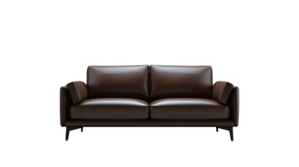 Stylish brown leather sofa, ideal for modern living spaces, cozy and inviting design, white isolated background. Transparent Background