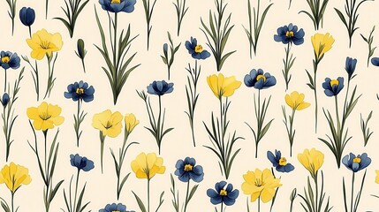 Naklejka premium Explore the beauty of floral patterns with vibrant yellow and blue flowers on a soft background