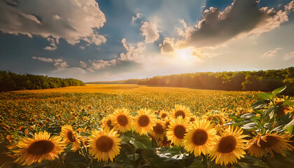Obraz premium Sunflowers at the field in sunny summer